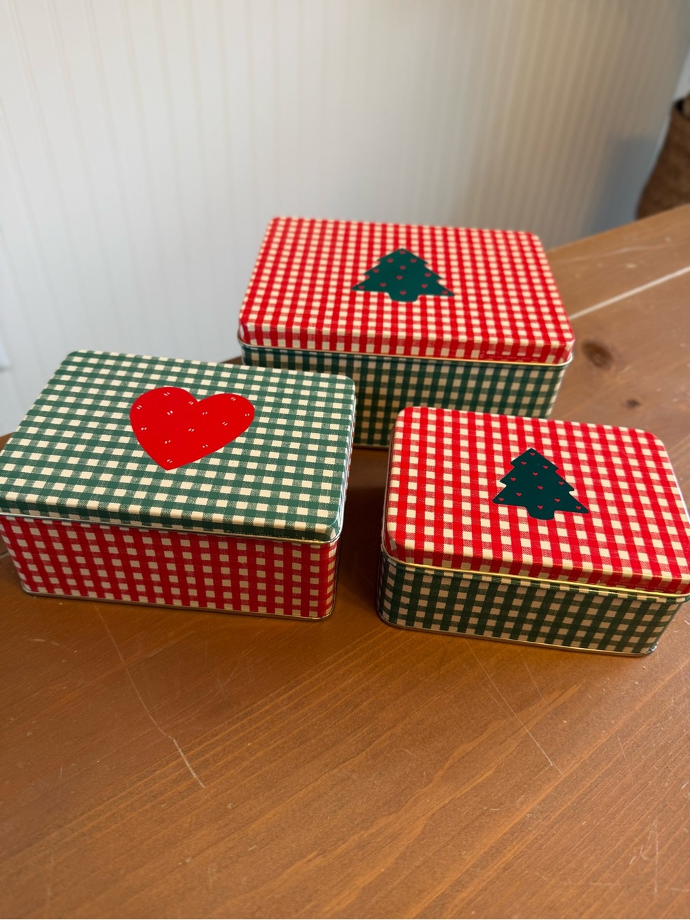 Vintage Hallmark 1989 Red & Green Gingham Christmas Tins